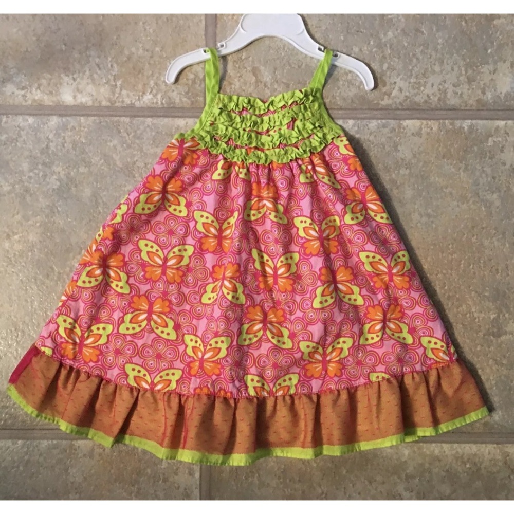 Penelope Mack Girl’s Size 2T Lime Green & Pink Lined Smocked Sundress